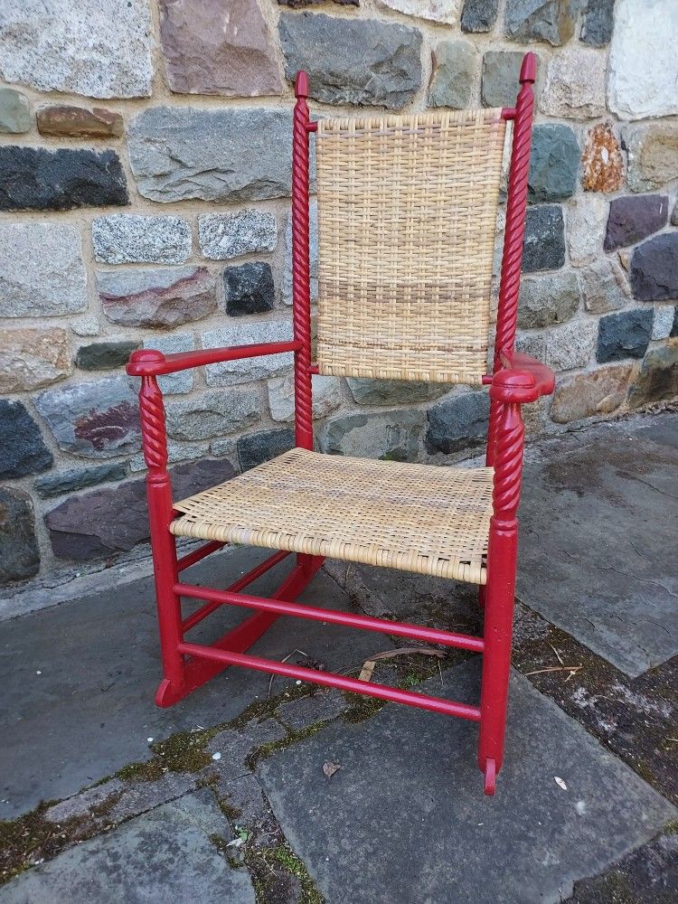 Antique Rocking Chair With Cane Seat And Back