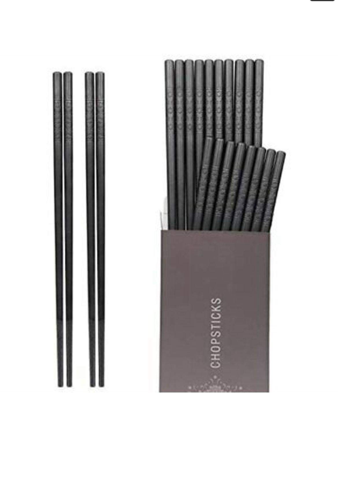 10 Pairs Reusable Fiberglass Chopsticks - Black