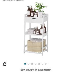 Bathroom Shelves, 3 Tier Ladder Shelf with Drawers, Bamboo Bookshelf Open Shelving