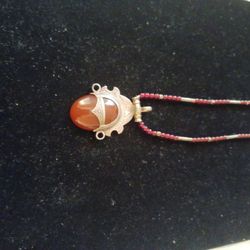 Sterling Silver Tuareg Necklace with Carnelian Pendant 