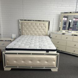 Queen Complete Bedroom Set LED Headboard & Mirror! With Mattress & Box! Was $2799 Now Only $1399