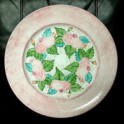 Vintage Les Hurets France Hand-Painted Ceramic Decorative Floral Plate 16"