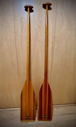 Vintage RALPH W. SAWYER Green Label Canoe Paddles – 58” & 56” Matched Pair – 7.5” Blades – Excellent Collector Condition