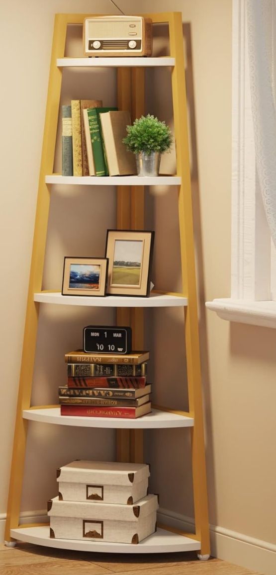 Corner Shelf With 5 Tier Bookshelf