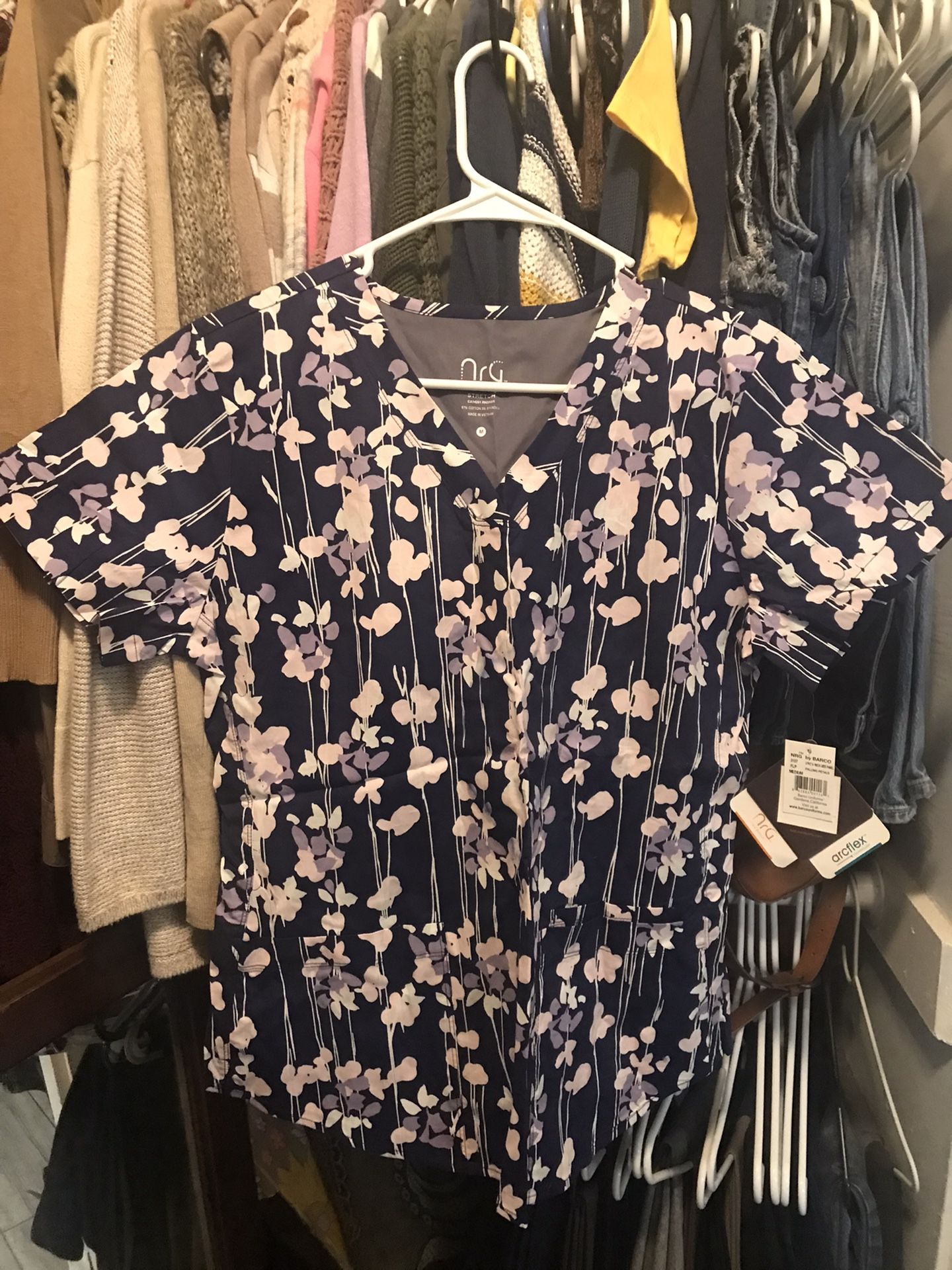 New Scrub Tops 2 M, 1 S