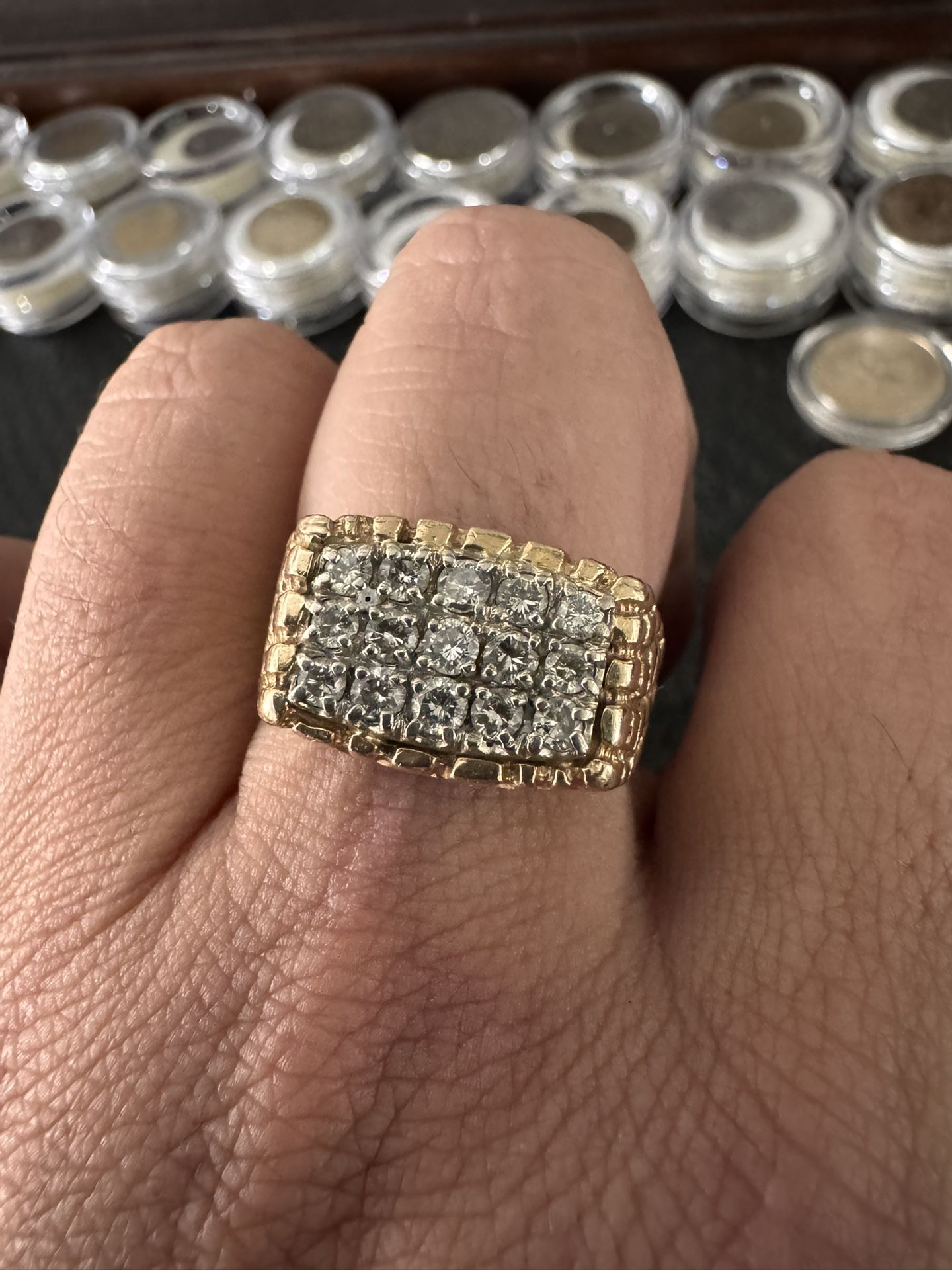 14k Gold Nugget And Diamond Ring Size 12