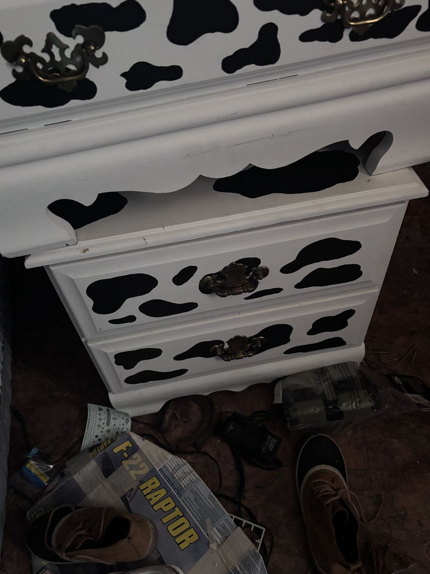 Hand Painted Cow Print End Table
