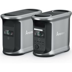 AMPACE 2924Wh Power Station, Andes 1500 with 1*Extra Battery, 2400W(Surge 3600W) AC Output Solar Generator for Home Power Backup, Outdoor & Home Batte