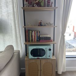 Wall Mounted Bookshelf with Rattan Cabinet & Metal Frame-$70 MOVING SALE