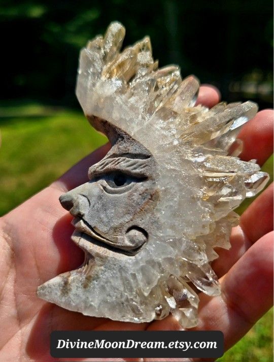 Handcarved Quartz Cluster Moon