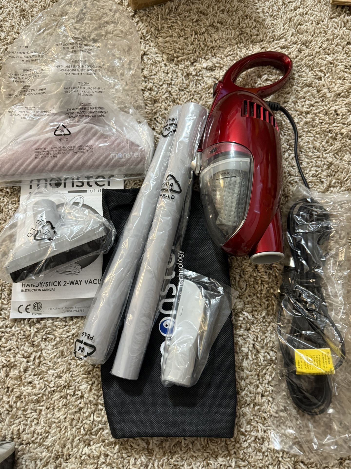 Brand new Euroflex Monster Model H056 Handheld Stick Vacuum Electric Red