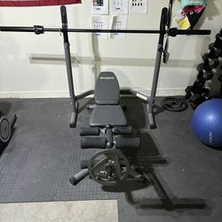 Body champ 2-piece Olympic Weight Bench, Bar And Weights