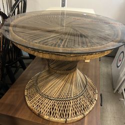 Vintage rattan/wicker and smoked glass coffee table