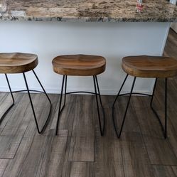 3 Counter Height Wooden Stools