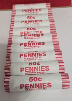10 rolls pennies, 500 pennies unsearched, unopened rolls