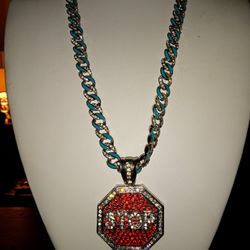 Brass Chain With Stop Sign Charm With Cz Diamond