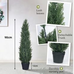 2 Pack 3ft Artificial Cedar Topiary Trees - Fake Boxwood Topiary Cypress Trees Potted Plants