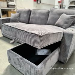 New! Pull Out Bed Storage Chaise Sectional Sofa Couch USB Cup Holder