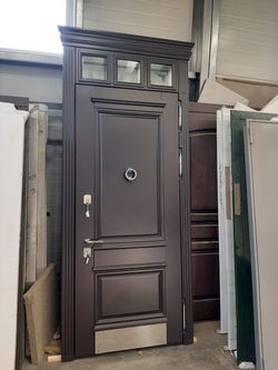 Dark Brown Security Entry Door with Transom