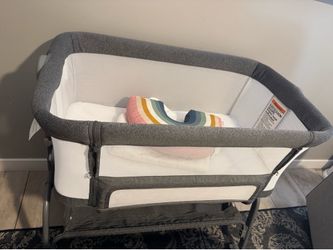 BabyBond Baby Bassinet Bedside Crib, Mattress & Sheet, 4-Sided Mesh, Grey