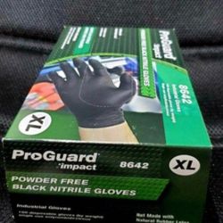 New Impact ProGuard Disposable Nitrile Gloves, Powder-Free, Black, X-Large $13.00