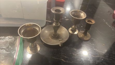 Vintage Brass Candleholders and Goblet Set