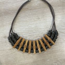 Unique Vintage Wooden and Metal Collar Necklace