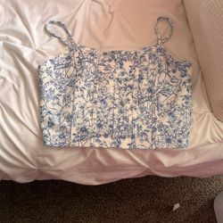 blue and white flower top