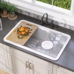 FH3322K 33 in. Drop-In/Undermount Workstation Single Bowl White Fireclay Kitchen Sink