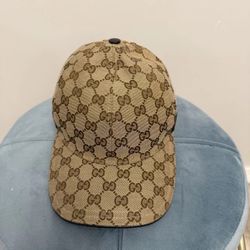 GG Canvas Adjustable Monogram Cap Baseball Hat With Web Brown Size Large