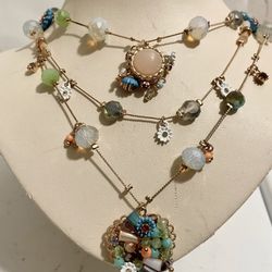 Vtg Betsy Johnson charm Crystals necklace 