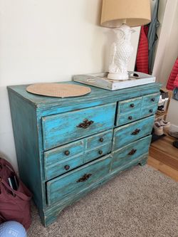 Teal shabby chic 6 drawer dresser