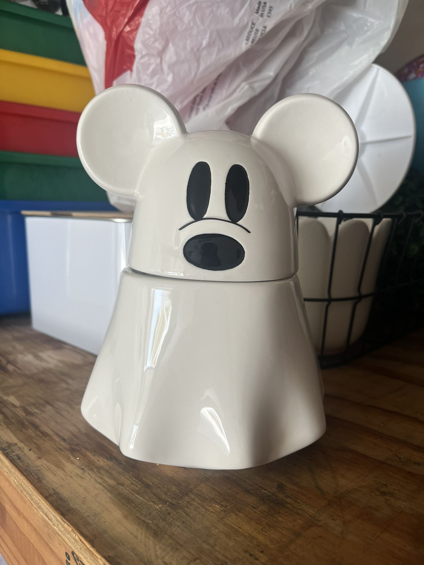 Disney Mickey Mouse Ghost Candy Bowl With Lid