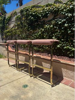 1980s Postmodern Milo Baughman Cantilevered Brass Bar Stools – Set of 3