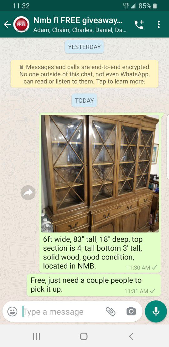 Free, Break Front, Curio, China Cabinet, Solid Wood, Good Condition.