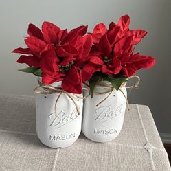 Chalk Painted & Distressed Mason Jar Vases 2 For $14