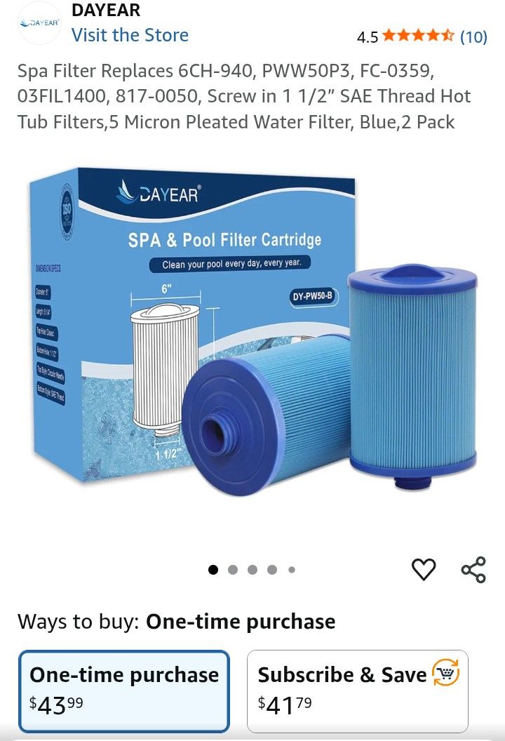 Spa Filter Replaces 6CH-940, PWW50P3, FC-0359, 03FIL1400, , Screw in 1 1/2” SAE Thread Hot Tub Filters,5 Micron Pleated Water Filter, Blue,2 P
