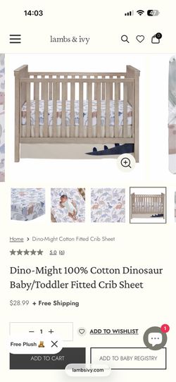 lambs & ivy Dino-Might 100% Cotton Dinosaur Baby/Toddler Fitted Crib Sheet