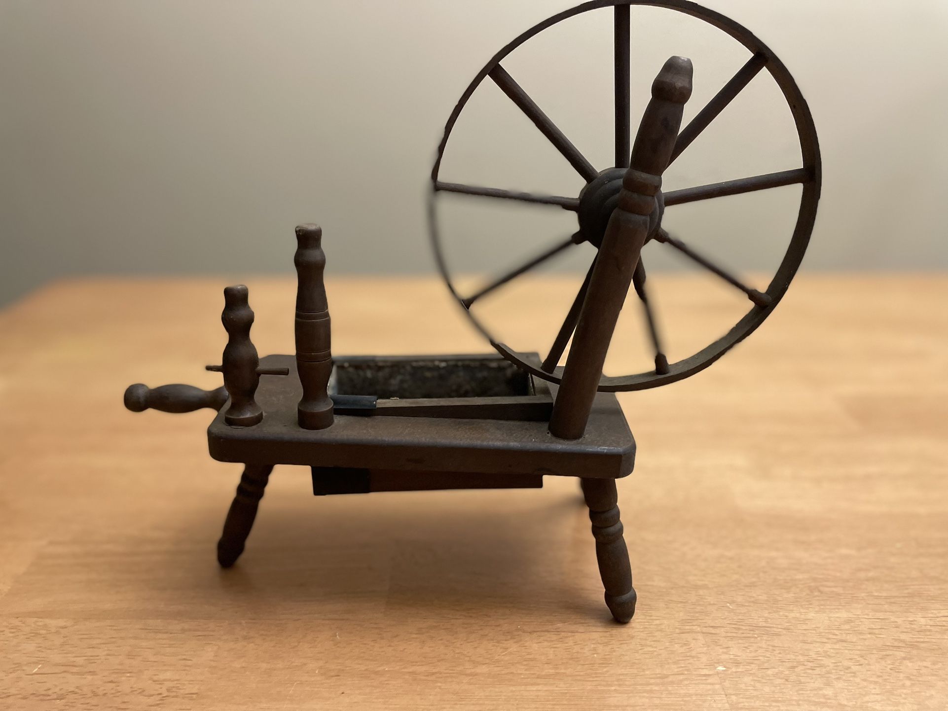 Vintage Mini Tabletop Wood Spinning Wheel Planter