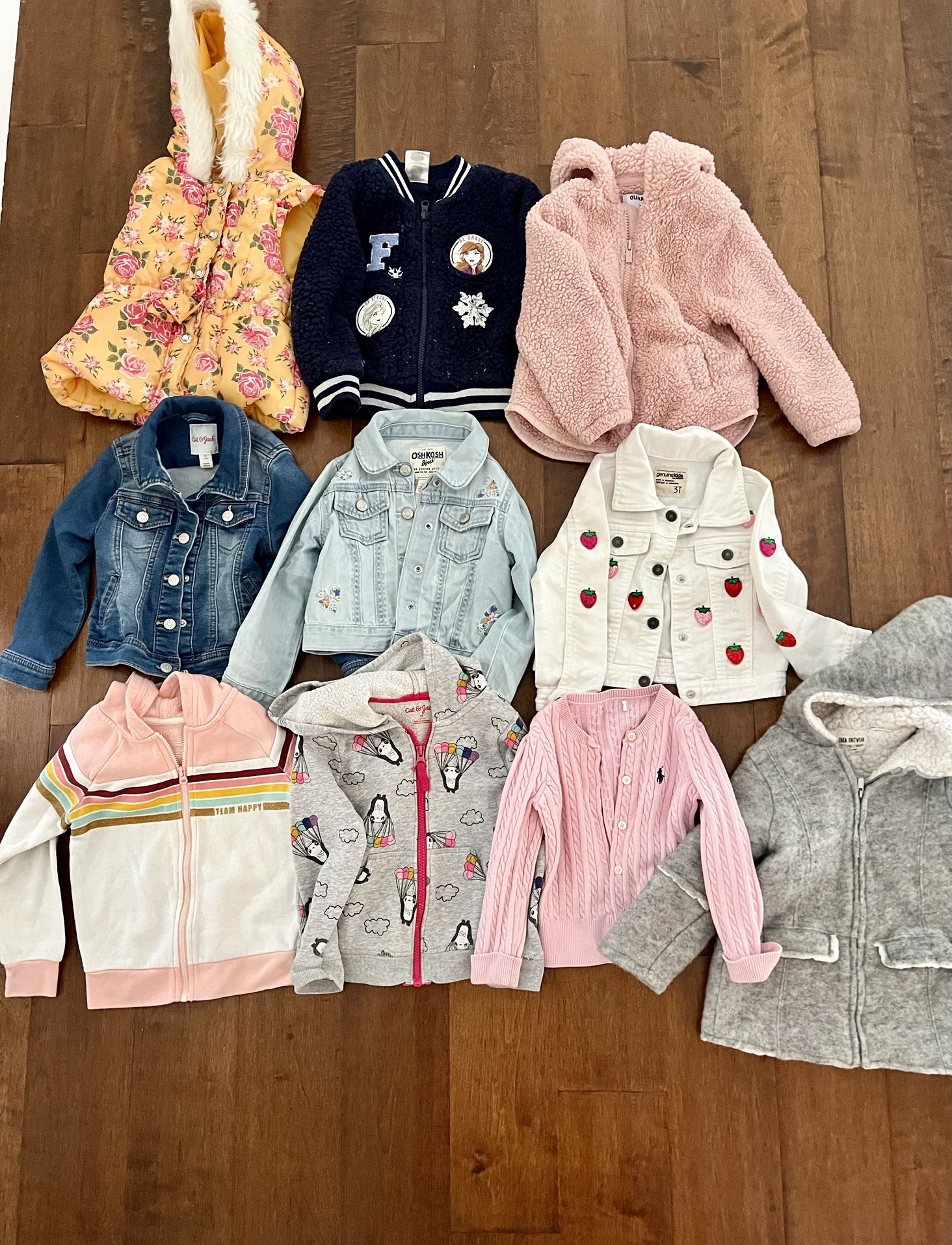 Toddler Girl Adorable 10 Piece Jean Jacket Zip Up Sweater Hoodie Lot Bundle 3T