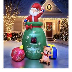 7ft Christmas Inflatables Santa Gift Bag with LED Countdown Decorations Built-in LED Lighted Blow Up Decoration Home Yard Outdoor Indoor Garden Lawn D