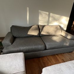 Large Dark Gray Feather-Down Sofa – 100” Wide – Machine Washable Covers