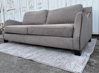 Robert Michael Fabric Sofa w/ Nailhead Trim Modern Neutral Couch