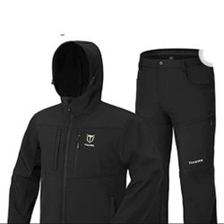 TIDEWE Hunting Clothes for Men with Fleece Lining, Safety Strap Compatible Water Resistant Silent Hunting Jacket and Pants size L