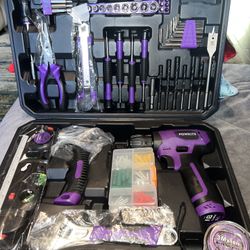Purple Tool Kit With Cordless Drill New 