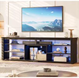 71 in. Black Carbon Fiber Color TV Stand FIts TV's Up to 75 in. LED Entertainment Center with Adjustable S