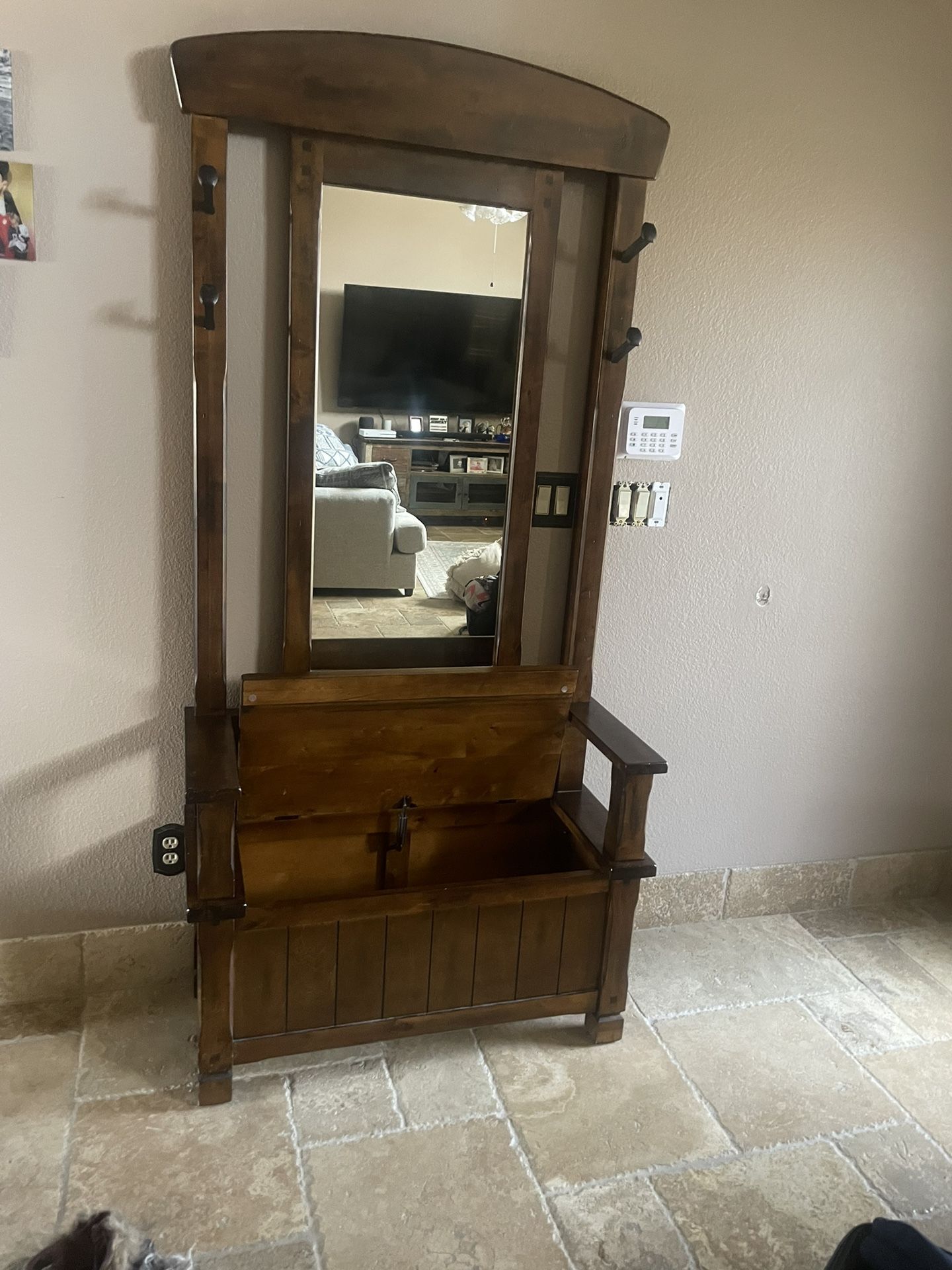 Entryway Bench With Mirror And Hooks