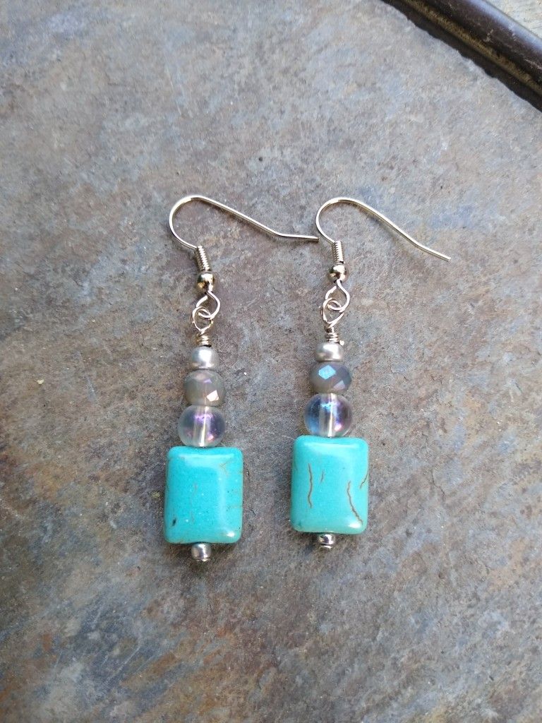 Handmade Natural Turquoise - Crystal Bead Earrings