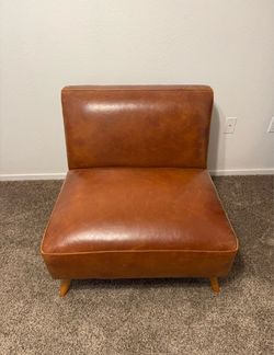 Brown Leather Armless Accent Chair