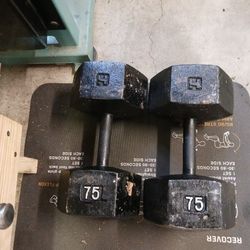 2 X 75lbs Hex Dumbbells 